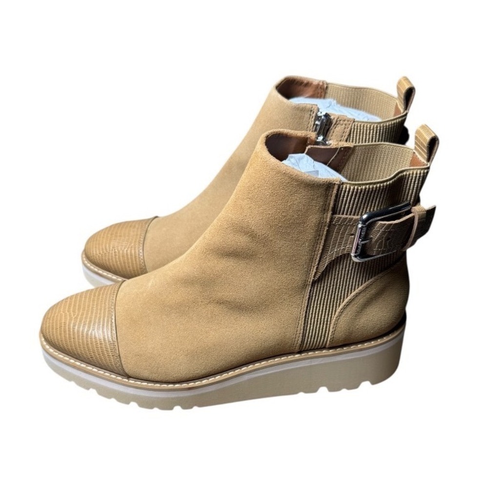 Donald Pliner Tinsley Caramel Calf Suede Ankle Boots Wedge Women 9.5‎